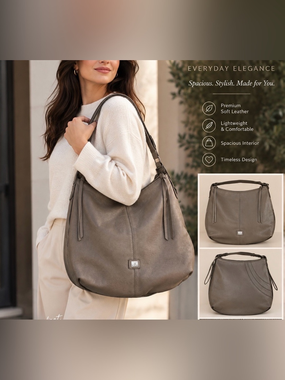Kooba Stratford Hobo Bag soft, pebbled taupe/grey leather